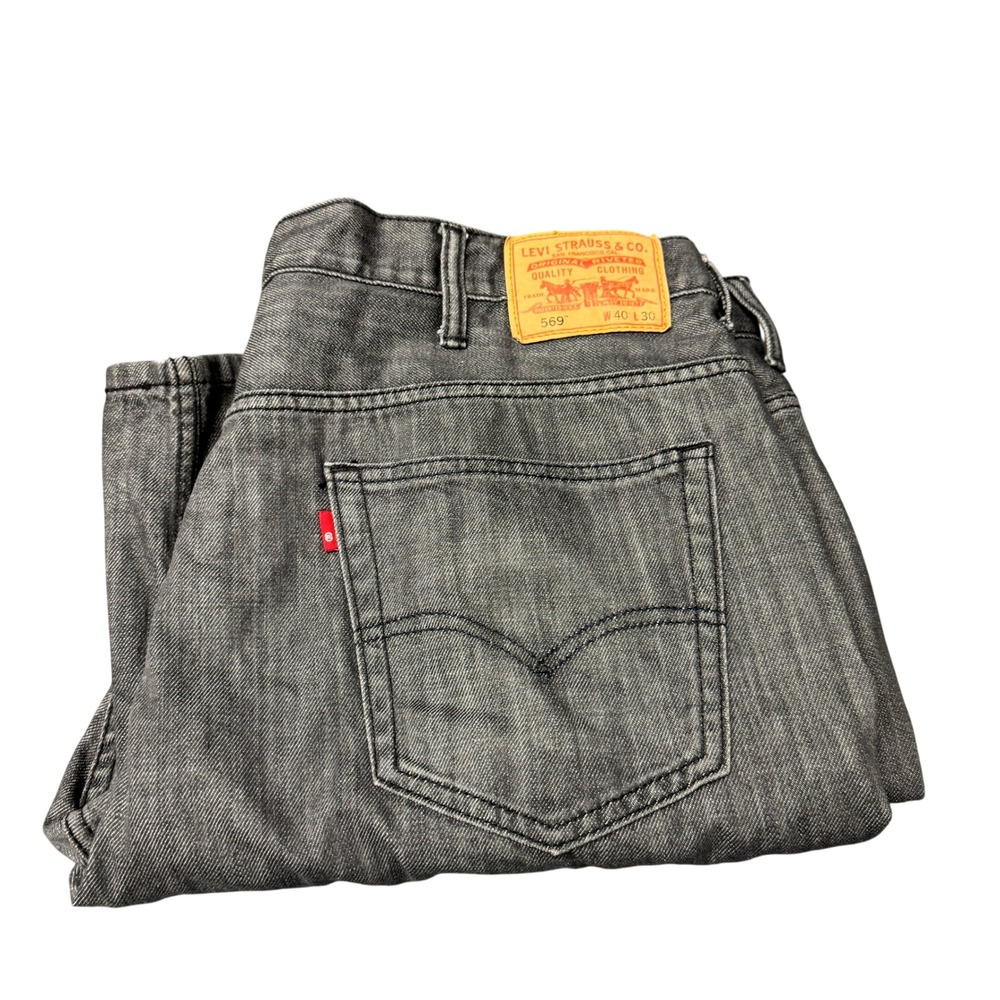 Levi's 569 Jeans Mens 40x30 (40x29 ACTUAL) Loose Straight Gray Faded Wash Denim‎